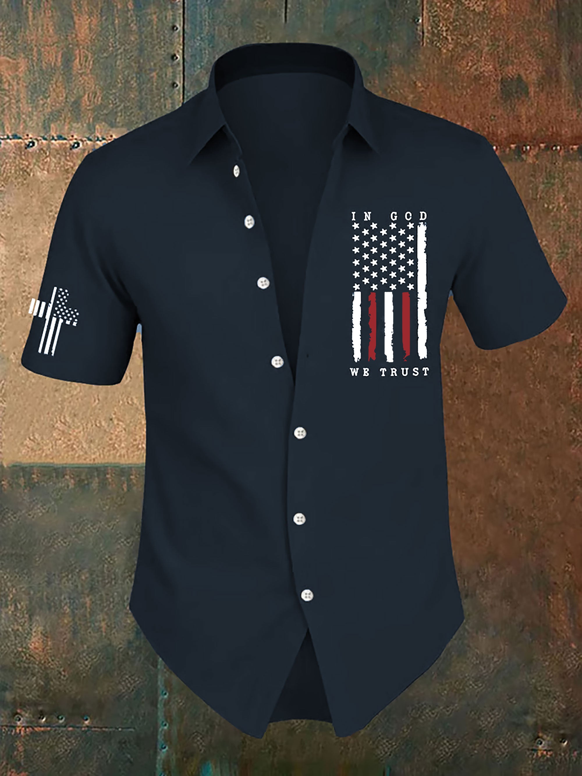 Men's In God We Trust Flag Cross Printed Short Sleeve Shirt - trupatriotic