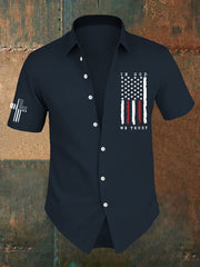 Men's In God We Trust Flag Cross Printed Short Sleeve Shirt - trupatriotic
