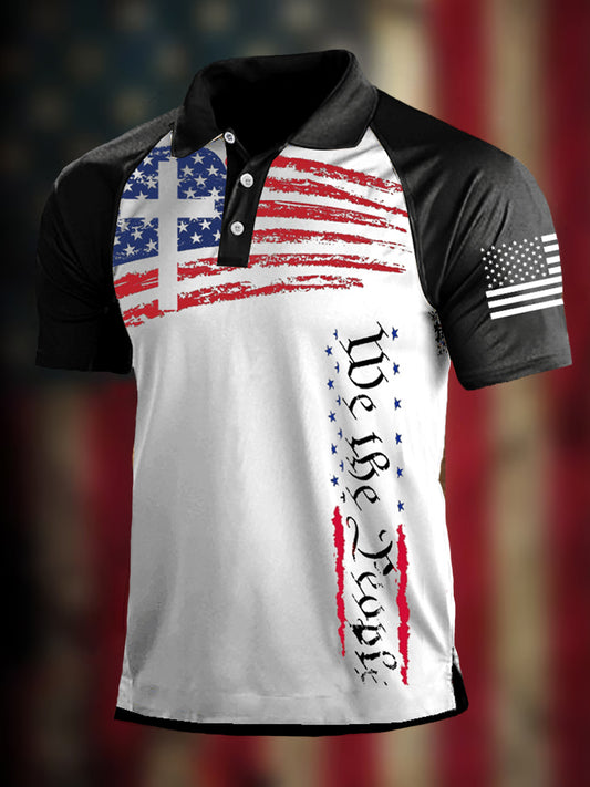 Men's We The People Cross American Flag Print Casual Polo - trupatriotic