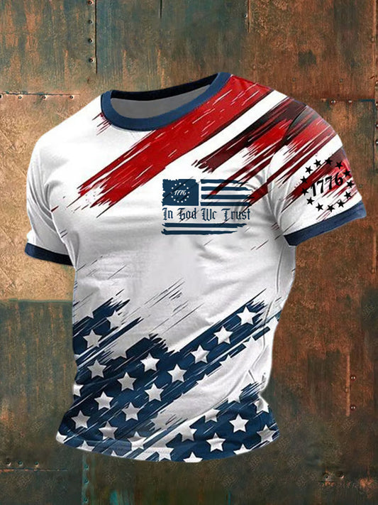 Men's In God We Trust Faith Cross Flag Printed Short Sleeve T-shirt - trupatriotic