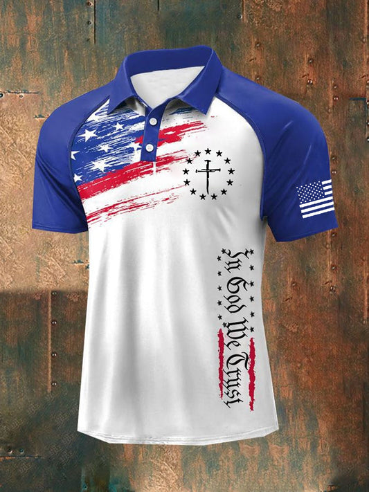 Men's In God We Trust Faith Cross Printed Short Sleeve POLO - trupatriotic