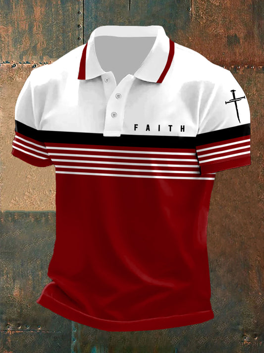 Men's Faith Cross Printed Short Sleeve POLO - trupatriotic