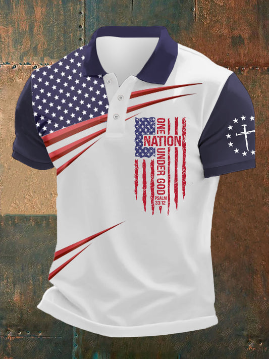 Men's One Nation Under God Faith Cross Flag Printed Pants Shorts - trupatriotic