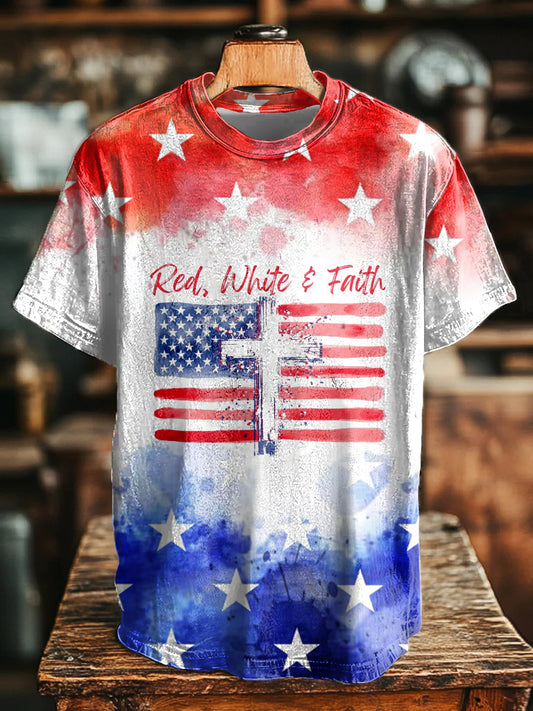 Men's Red Whit & Faith Short Sleeves T-shirt - trupatriotic