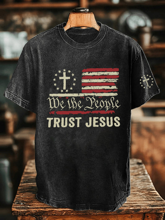 Men's Trust Jesus Printed Casual T-Shirt - trupatriotic