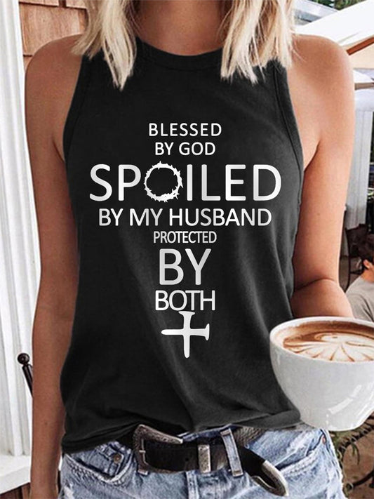 Women's Blessed By God Spoiled By My Husband Protected By Both Casual Vest - trupatriotic