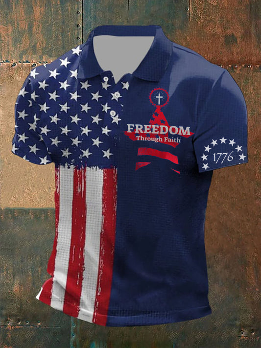 Men's Freedom Through Faith Short Sleeve Polo Shirt - trupatriotic