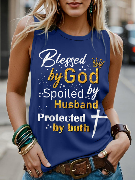 Women's Blessed By God Spoiled By My Husband Protected By Both Casual Tank Top - trupatriotic