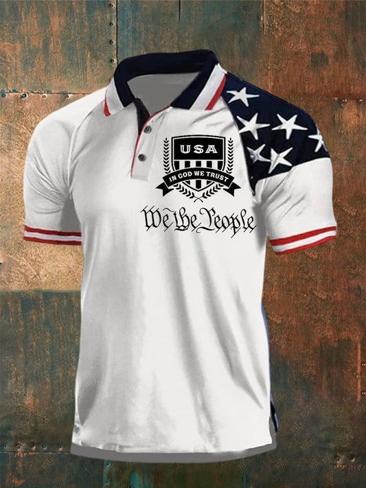 Men's USA In God We Trust Three Buttons Shoulder Sleeve Polo - trupatriotic