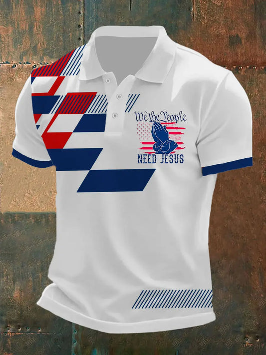 Men's We The People Need Jesus Printed Polo Shirt trupatriotic
