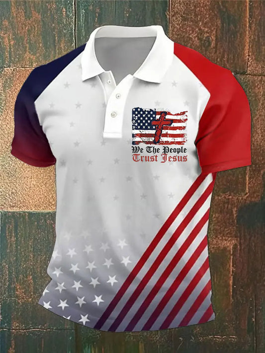 Men's We The People Trust Jesus Printed Polo Shirt trupatriotic