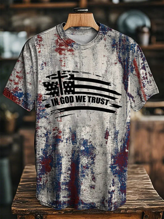 Women's In God We Trust Flag Faith Cross Printed Short Sleeve T-Shirt trupatriotic