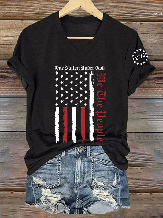 Women's One Nation Under God Flag Short Sleeve T-Shirt trupatriotic