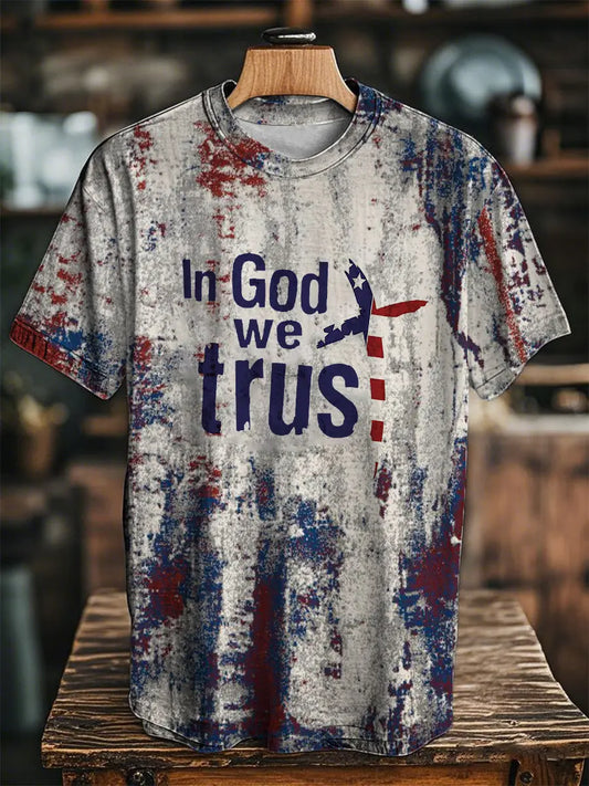 Women's In God We Trust Flag Faith Cross Printed Short Sleeve T-Shirt trupatriotic