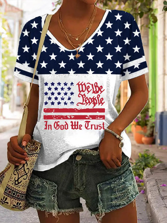 Women's In God We Trust Flag Faith Cross Printed Short Sleeve T-Shirt trupatriotic