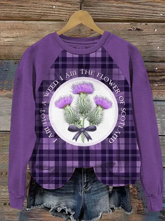 Women's England Scotland Thistle Plaid Printed Sweatshirt trupatriotic