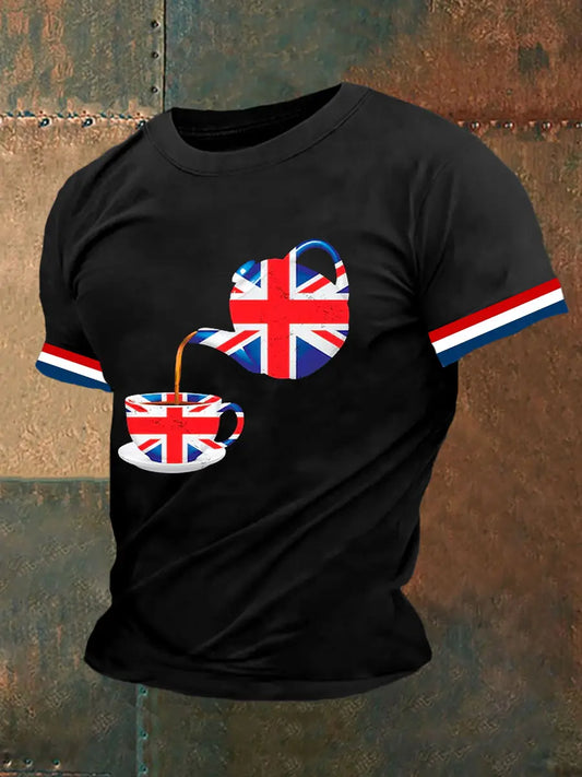 Men's Funny English Tea UK Flag Printed Short Sleeve T-shirt trupatriotic