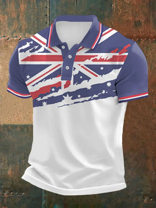 Men's UK Flag Print Casual Polo trupatriotic