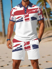 Men's UK Flag Print Casual Polo Two-Piece Sets trupatriotic