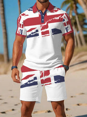 Men's UK Flag Print Casual Polo Two-Piece Sets trupatriotic