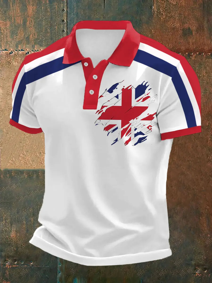 Men's UK Flag Print Casual Polo trupatriotic