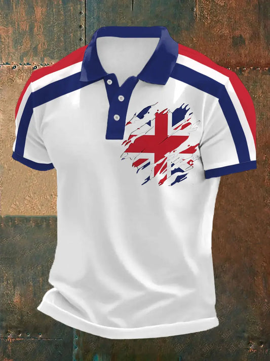 Men's UK Flag Print Casual Polo trupatriotic