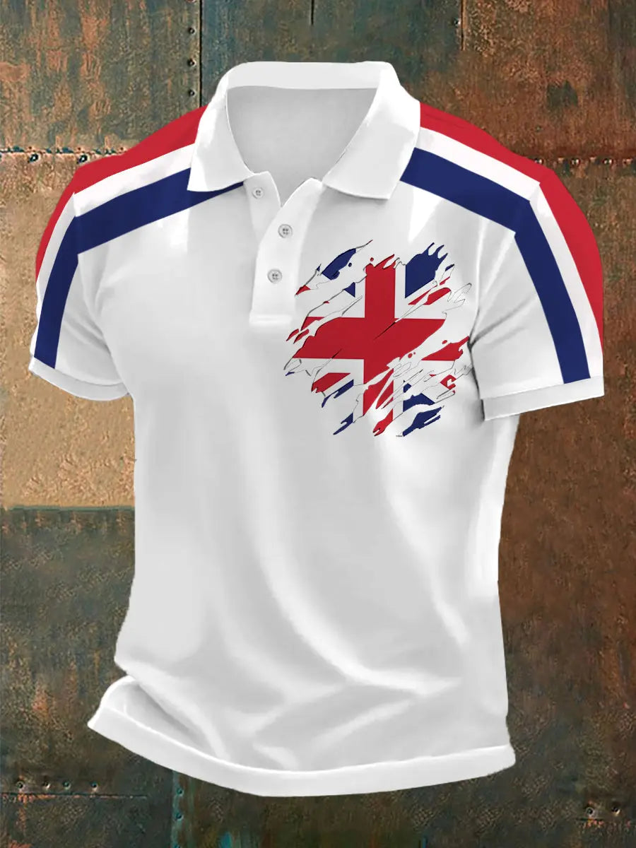 Men's UK Flag Print Casual Polo trupatriotic