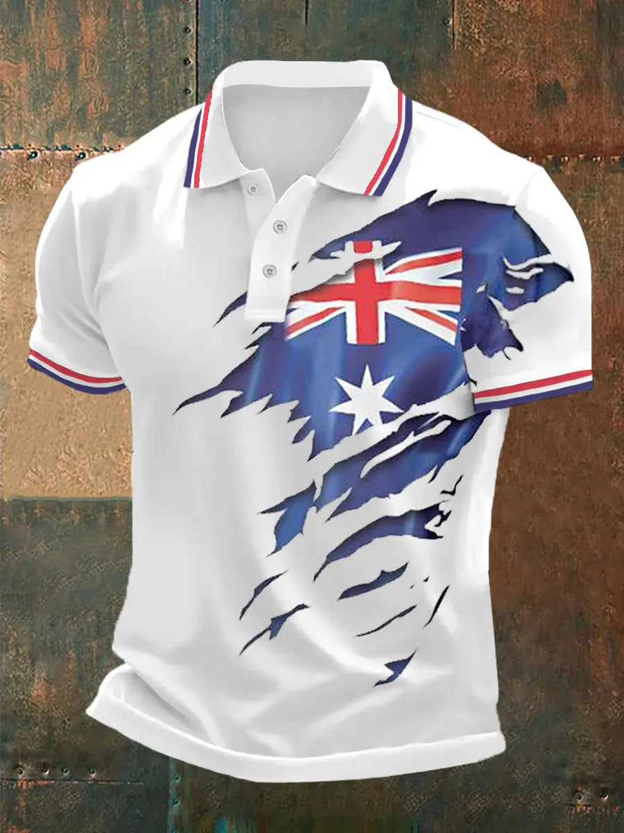 Men's UK Flag Print Casual Polo trupatriotic