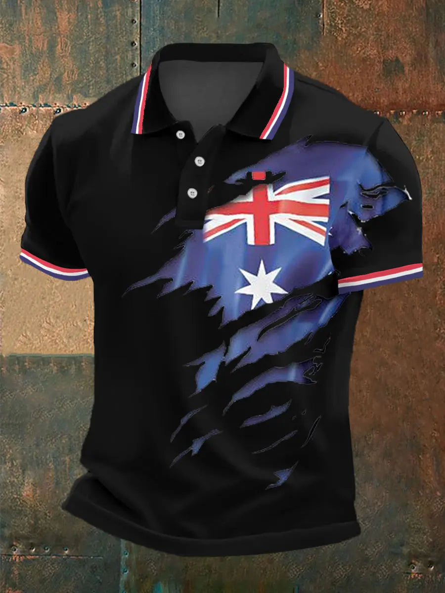 Men's UK Flag Print Casual Polo trupatriotic