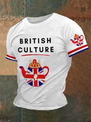 Men's British Culture Union Jack Flag Tea Pot Print Casual Tee trupatriotic