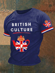 Men's British Culture Union Jack Flag Tea Pot Print Casual Tee trupatriotic