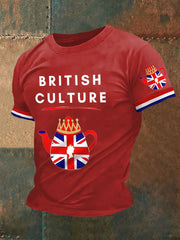 Men's British Culture Union Jack Flag Tea Pot Print Casual Tee trupatriotic