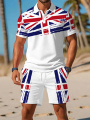 Men's UK Flag Print Casual Polo Two-Piece Sets trupatriotic
