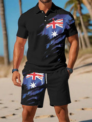 Men's UK Flag Print Casual Polo Two-Piece Sets trupatriotic