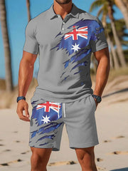 Men's UK Flag Print Casual Polo Two-Piece Sets trupatriotic