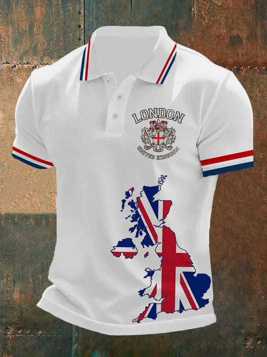 Men's England Flag Printed Short Sleeve POLO T-shirt trupatriotic