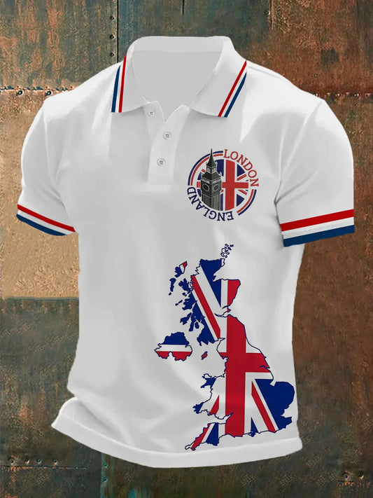 Men's England Flag Printed Short Sleeve POLO T-shirt trupatriotic
