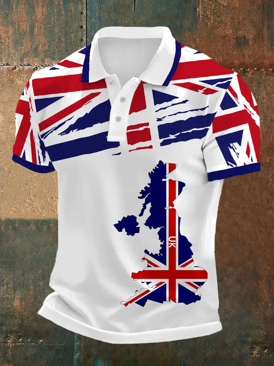 Men's UK Flag Print Casual Polo trupatriotic