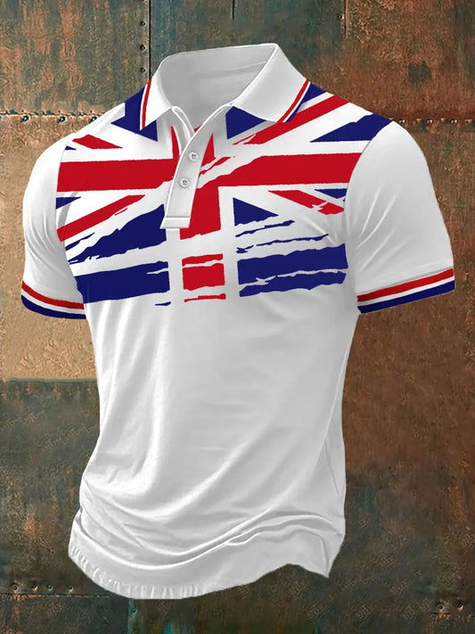 Men's UK Flag Print Casual Polo trupatriotic
