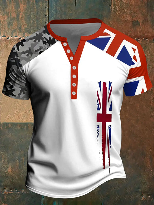 Men's Union Jack Casual Henley Shirt trupatriotic