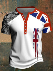 Men's Union Jack Casual Henley Shirt trupatriotic