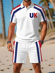 Men's UK Flag Print Casual Polo Two-Piece Sets trupatriotic
