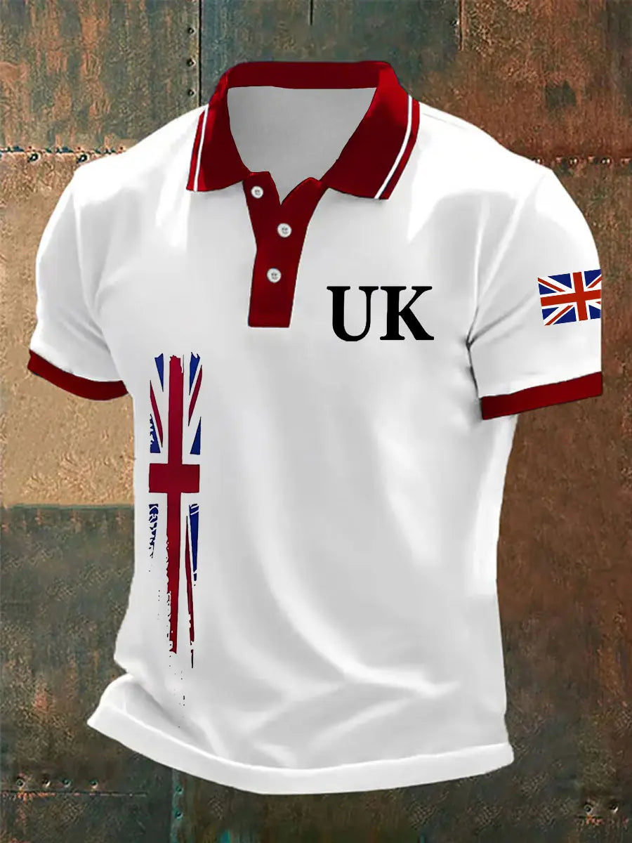 Men's UK Flag Print Casual Polo trupatriotic