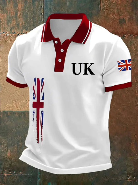 Men's UK Flag Print Casual Polo trupatriotic