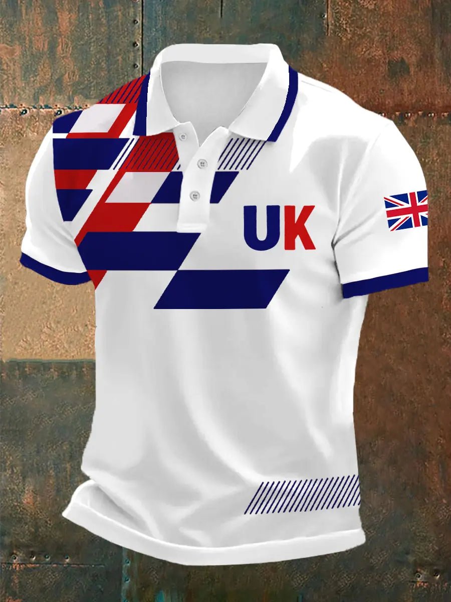 Men's UK Flag Print Casual Polo trupatriotic