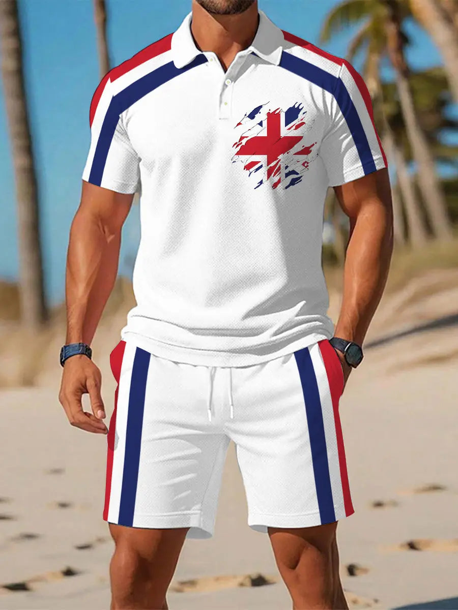 Men's UK Flag Print Casual Polo Two-Piece Sets trupatriotic