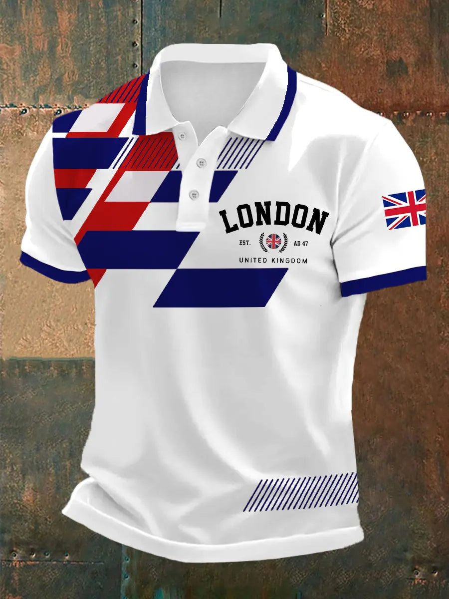 Men's London UK Flag Print Casual Polo trupatriotic
