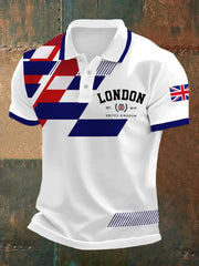 Men's London UK Flag Print Casual Polo trupatriotic