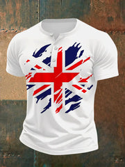 Men's UK Flag Print Casual Henley Neck Tee trupatriotic