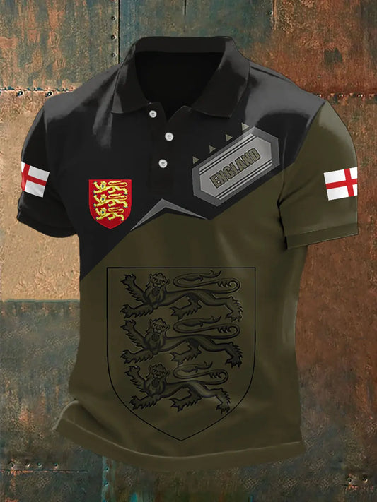 Men's England Flag Print Casual Polo trupatriotic